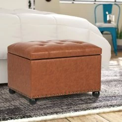 Cheap 🛒 Adeco Tufted Bottom Bonded Leahter Brown Rectangle Storage Ottoman 🛒 -Adeco Shop Adeco Tufted Bottom Bonded Leahter Brown Rectangle Storage Ottoman 11
