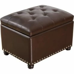 Cheap 🛒 Adeco Tufted Bottom Bonded Leahter Brown Rectangle Storage Ottoman 🛒 -Adeco Shop Adeco Tufted Bottom Bonded Leahter Brown Rectangle Storage Ottoman 12