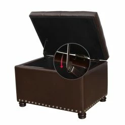 Cheap 🛒 Adeco Tufted Bottom Bonded Leahter Brown Rectangle Storage Ottoman 🛒 -Adeco Shop Adeco Tufted Bottom Bonded Leahter Brown Rectangle Storage Ottoman 3