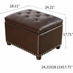 Cheap 🛒 Adeco Tufted Bottom Bonded Leahter Brown Rectangle Storage Ottoman 🛒 -Adeco Shop Adeco Tufted Bottom Bonded Leahter Brown Rectangle Storage Ottoman 4