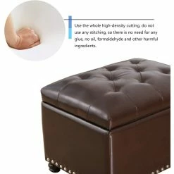 Cheap 🛒 Adeco Tufted Bottom Bonded Leahter Brown Rectangle Storage Ottoman 🛒 -Adeco Shop Adeco Tufted Bottom Bonded Leahter Brown Rectangle Storage Ottoman 6