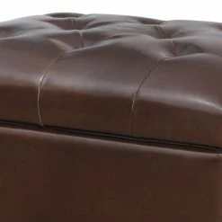 Cheap 🛒 Adeco Tufted Bottom Bonded Leahter Brown Rectangle Storage Ottoman 🛒 -Adeco Shop Adeco Tufted Bottom Bonded Leahter Brown Rectangle Storage Ottoman 7