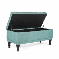 New 🔔 Adeco Tufted Light Teal Rectangular Storage Ottoman ⌛ -Adeco Shop Adeco Tufted Ottoman with Storage Light Teal Green Rectangular Lift Top 2