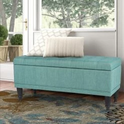 New 🔔 Adeco Tufted Light Teal Rectangular Storage Ottoman ⌛