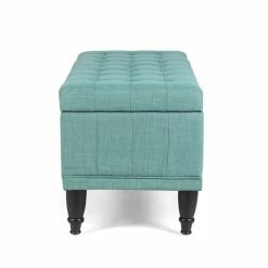 New 🔔 Adeco Tufted Light Teal Rectangular Storage Ottoman ⌛ -Adeco Shop Adeco Tufted Ottoman with Storage Light Teal Green Rectangular Lift Top 3