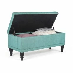 New 🔔 Adeco Tufted Light Teal Rectangular Storage Ottoman ⌛ -Adeco Shop Adeco Tufted Ottoman with Storage Light Teal Green Rectangular Lift Top 4
