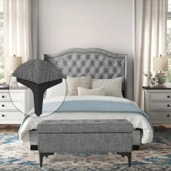 Best reviews of 👏 Adeco Tufted Ottoman With Storage Upholstered Bench Metal Leg Light Grey 🤩