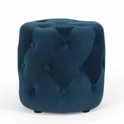 Brand new ✔️ Adeco Tufted Round Ottoman - Upholstered Ottoman Footstool Foot Rest Blue 🥰 -Adeco Shop Adeco Tufted Round Ottoman Upholstered Ottoman Footstool Foot Rest 10
