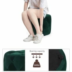 Brand new ✔️ Adeco Tufted Round Ottoman - Upholstered Ottoman Footstool Foot Rest Blue 🥰 -Adeco Shop Adeco Tufted Round Ottoman Upholstered Ottoman Footstool Foot Rest 6