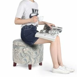 Best reviews of 🥰 Adeco 20" Tufted Round Ottoman With Storage ✔️ -Adeco Shop Adeco Tufted Round Ottoman with Storage Fabric Footstool Footrest 9