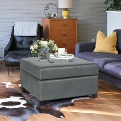 Cheapest ✨ Adeco Tufted Storage Ottoman Wide Square Coffee Table Faux Leather DIY Assemble 💯