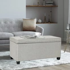 Buy 🎁 Adeco Upholstered Storage Ottoman End Of Bed Bench Safety Hinge Fabric Grey 🎉