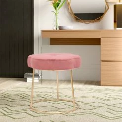 Hot Sale 🥰 Adeco Vanity Footrest Stool Velvet Round Ottoman Footstool Chair Seat Blue 🔔 -Adeco Shop Adeco Vanity Footrest Stool Velvet Round Ottoman Footstool Chair Seat 14