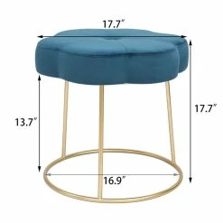 Hot Sale 🥰 Adeco Vanity Footrest Stool Velvet Round Ottoman Footstool Chair Seat Blue 🔔 -Adeco Shop Adeco Vanity Footrest Stool Velvet Round Ottoman Footstool Chair Seat 2