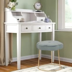 Hot Sale 🥰 Adeco Vanity Footrest Stool Velvet Round Ottoman Footstool Chair Seat Blue 🔔 -Adeco Shop Adeco Vanity Footrest Stool Velvet Round Ottoman Footstool Chair Seat 8