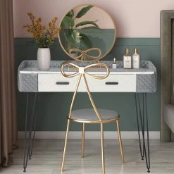 Cheap 😍 Adeco Vanity Makeup Table With 2 Drawers Organizer 👗 Dressing Shelves - Large Blue 😍 -Adeco Shop Adeco Vanity Makeup Table with 2 Drawers Organizer Dressing Shelves 12