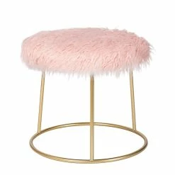 Budget 😉 Adeco Vanity Stool Chair Fluffy Ottoman Footrest Round Metal Base Grey 🔥 -Adeco Shop Adeco Vanity Stool Chair Fluffy Ottoman Footrest Round Metal Base 10