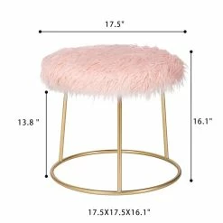 Budget 😉 Adeco Vanity Stool Chair Fluffy Ottoman Footrest Round Metal Base Grey 🔥 -Adeco Shop Adeco Vanity Stool Chair Fluffy Ottoman Footrest Round Metal Base 9