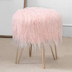 Buy ๐งจ Adeco Vanity Stool Chair Soft Furry Footrest Stool ๐ Dressing Ottoman ๐