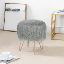 Outlet 🛒 Adeco Vanity Stool Chair Soft Furry Footrest Stool Make Up Ottoman White 🥰 -Adeco Shop Adeco Vanity Stool Chair Soft Furry Footrest Stool Make Up Ottoman 10