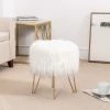 Outlet 🛒 Adeco Vanity Stool Chair Soft Furry Footrest Stool Make Up Ottoman White 🥰