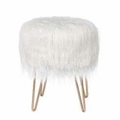 Outlet 🛒 Adeco Vanity Stool Chair Soft Furry Footrest Stool Make Up Ottoman White 🥰 -Adeco Shop Adeco Vanity Stool Chair Soft Furry Footrest Stool Make Up Ottoman 2