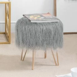 Outlet 🛒 Adeco Vanity Stool Chair Soft Furry Footrest Stool Make Up Ottoman White 🥰 -Adeco Shop Adeco Vanity Stool Chair Soft Furry Footrest Stool Make Up Ottoman 9