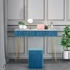 Best deal ⭐ Adeco Vanity Table With 2 Drawers Makeup Organizer 👗 Dressing Shelves - Large Blue 🎉