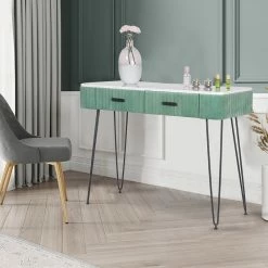 Best deal ⭐ Adeco Vanity Table With 2 Drawers Makeup Organizer 👗 Dressing Shelves - Large Blue 🎉 -Adeco Shop Adeco Vanity Table with 2 Drawers Makeup Organizer Dressing Shelves 11