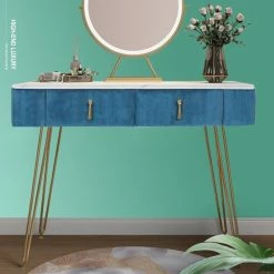 Best deal ⭐ Adeco Vanity Table With 2 Drawers Makeup Organizer 👗 Dressing Shelves - Large Blue 🎉 -Adeco Shop Adeco Vanity Table with 2 Drawers Makeup Organizer Dressing Shelves 4