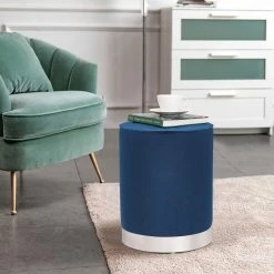 Best reviews of 😀 Adeco Vanity Upholstered Round Velvet Ottoman Footstool Silver Trim Blue 😀 -Adeco Shop Adeco Vanity Upholstered Round Velvet Ottoman Footstool Silver Trim 14