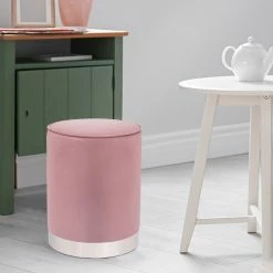 Best reviews of 😀 Adeco Vanity Upholstered Round Velvet Ottoman Footstool Silver Trim Blue 😀 -Adeco Shop Adeco Vanity Upholstered Round Velvet Ottoman Footstool Silver Trim 2