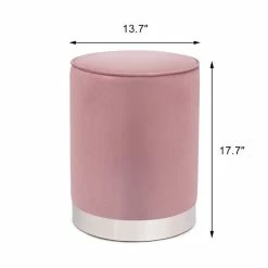 Best reviews of 😀 Adeco Vanity Upholstered Round Velvet Ottoman Footstool Silver Trim Blue 😀 -Adeco Shop Adeco Vanity Upholstered Round Velvet Ottoman Footstool Silver Trim 3