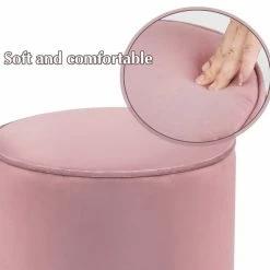 Best reviews of 😀 Adeco Vanity Upholstered Round Velvet Ottoman Footstool Silver Trim Blue 😀 -Adeco Shop Adeco Vanity Upholstered Round Velvet Ottoman Footstool Silver Trim 5