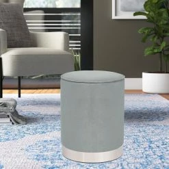 Best reviews of 😀 Adeco Vanity Upholstered Round Velvet Ottoman Footstool Silver Trim Blue 😀 -Adeco Shop Adeco Vanity Upholstered Round Velvet Ottoman Footstool Silver Trim 8