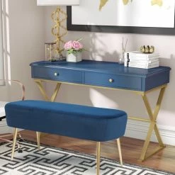 Best deal ✔️ Adeco Velvet Bench Footrest, Bed End Stool Metal Legs, 👗 Dressing Chair Green ⌛ -Adeco Shop Adeco Velvet Bench Footrest2C Bed End Stool Metal Legs2C Dressing Chair 10