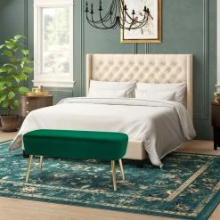 Best deal ✔️ Adeco Velvet Bench Footrest, Bed End Stool Metal Legs, 👗 Dressing Chair Green ⌛ -Adeco Shop Adeco Velvet Bench Footrest2C Bed End Stool Metal Legs2C Dressing Chair 5