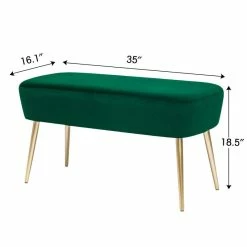 Best deal ✔️ Adeco Velvet Bench Footrest, Bed End Stool Metal Legs, 👗 Dressing Chair Green ⌛ -Adeco Shop Adeco Velvet Bench Footrest2C Bed End Stool Metal Legs2C Dressing Chair 7