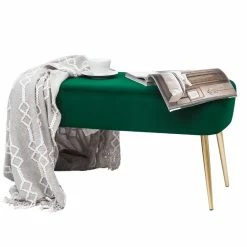 Best deal ✔️ Adeco Velvet Bench Footrest, Bed End Stool Metal Legs, 👗 Dressing Chair Green ⌛ -Adeco Shop Adeco Velvet Bench Footrest2C Bed End Stool Metal Legs2C Dressing Chair 9
