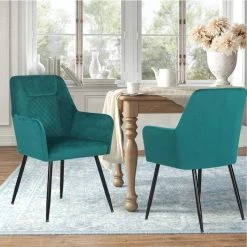 Cheapest 🧨 Adeco Velvet Dining Chairs Set Of 2, Accent Armchairs Black Metal Legs Green ✨ -Adeco Shop Adeco Velvet Dining Chairs Set of 22C Accent Armchairs Black Metal Legs 2
