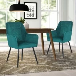 Cheapest 🧨 Adeco Velvet Dining Chairs Set Of 2, Accent Armchairs Black Metal Legs Green ✨