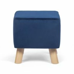 Cheapest 🥰 Adeco Blue Velvet Square Cube Footrest Ottoman With Wooden Legs 🛒 -Adeco Shop Adeco Velvet Fabric Square Cube Footrest Ottoman with Wooden Legs Blue 2
