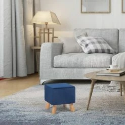 Cheapest 🥰 Adeco Blue Velvet Square Cube Footrest Ottoman With Wooden Legs 🛒 -Adeco Shop Adeco Velvet Fabric Square Cube Footrest Ottoman with Wooden Legs Blue 5