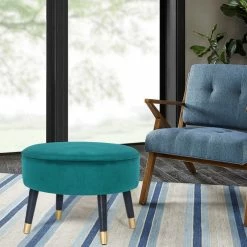 Cheap 😀 Adeco Velvet Foot Stool Oval Vanity Rest Ottoman Bench With Wood Legs 👏 -Adeco Shop Adeco Velvet Foot Stool Oval Vanity Rest Ottoman Bench with Wood Legs 2