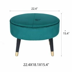 Cheap 😀 Adeco Velvet Foot Stool Oval Vanity Rest Ottoman Bench With Wood Legs 👏 -Adeco Shop Adeco Velvet Foot Stool Oval Vanity Rest Ottoman Bench with Wood Legs 3