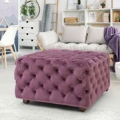 Best Pirce 🌟 Adeco Velvet Ottoman Bench Cube Foot Rest Stool Square Coffee Table 🥰