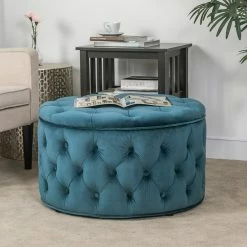 Best reviews of 💯 Adeco Round Storage Ottoman Button Tufted Footrest Stool Bench Olive Green- Velvet 😀