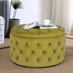 Best reviews of 💯 Adeco Round Storage Ottoman Button Tufted Footrest Stool Bench Olive Green- Velvet 😀 -Adeco Shop Adeco Velvet Round Storage Ottoman Button Tufted Footrest Stool Bench 8