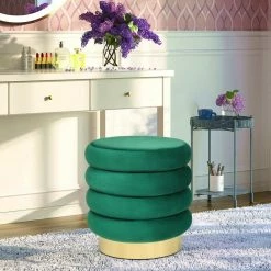 Flash Sale 😉 Adeco Velvet Round Storage Ottoman Side Table With Comfortable Seating 🔔 -Adeco Shop Adeco Velvet Round Storage Ottoman Side Table with Comfortable Seating 2