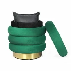 Flash Sale 😉 Adeco Velvet Round Storage Ottoman Side Table With Comfortable Seating 🔔 -Adeco Shop Adeco Velvet Round Storage Ottoman Side Table with Comfortable Seating 4